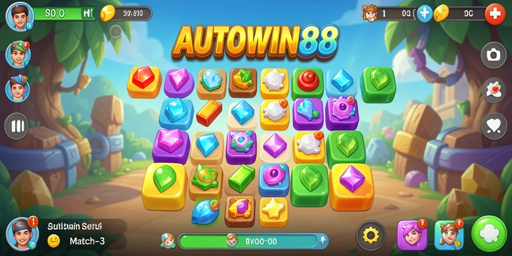 Gameplay seru AUTOWIN88 dengan kombinasi permata berwarna.