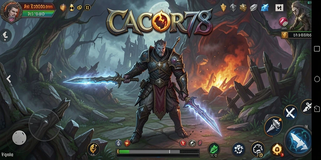 Tangkapan layar utama dari gameplay <strong>CACOR78</strong> menampilkan pertarungan seru karakter RPG.