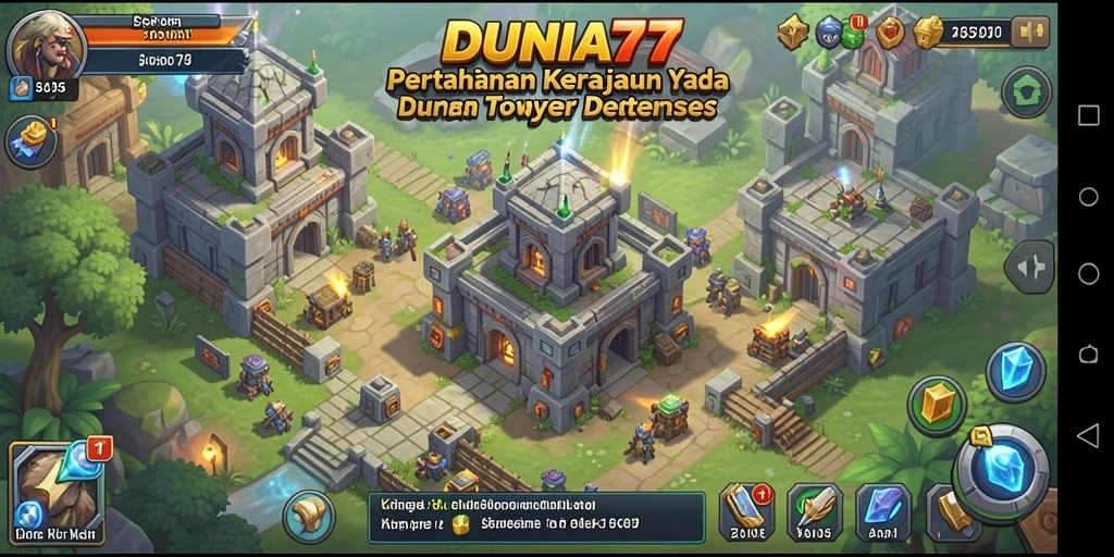 Screenshot DUNIA77 menampilkan aksi seru dalam strategi Tower Defense.