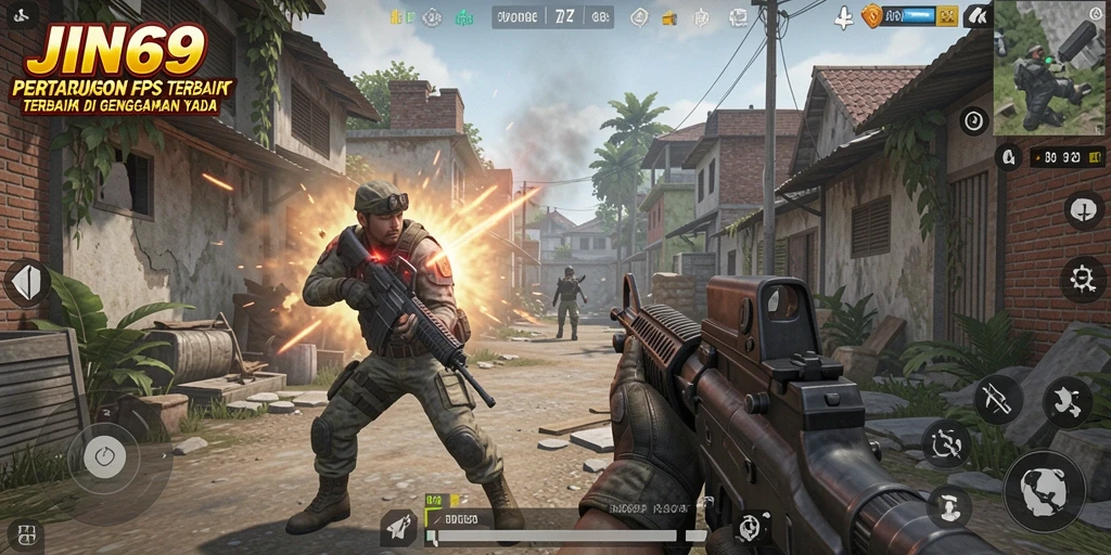 Tangkapan layar gameplay JIN69 menampilkan aksi tembak-menembak yang seru.