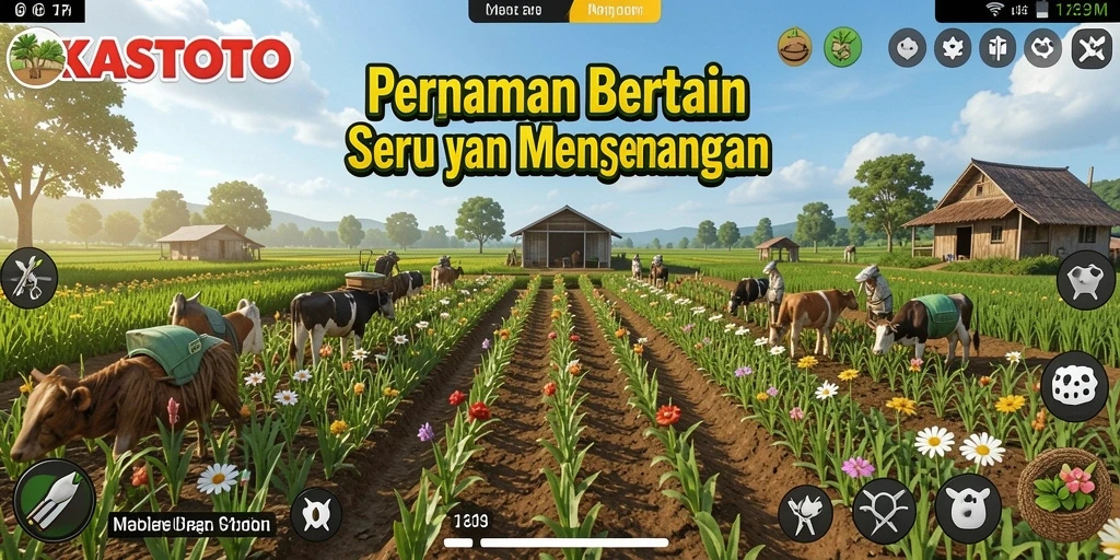 Screenshot KASTOTO menampilkan warna-warni ladang pertanian yang subur.