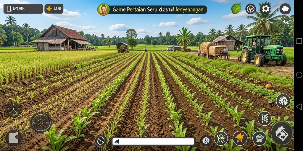Screenshot gameplay LPO88 dengan kebun yang subur.