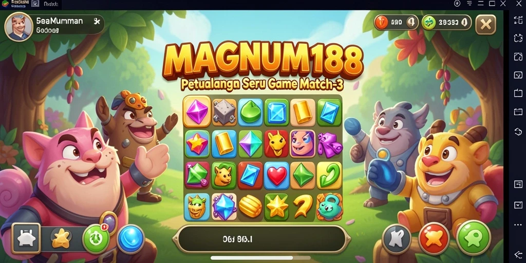 Tangkapan layar gameplay MAGNUM188 menampilkan keseruan mencocokkan elemen.