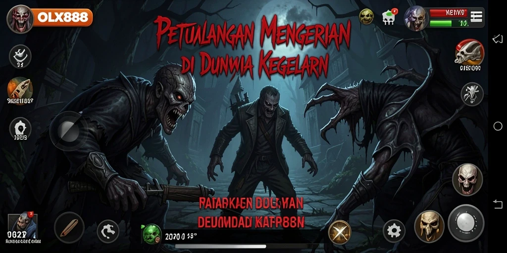 Screenshot gameplay OLX888 menampilkan momen mencekam di dunia horor.
