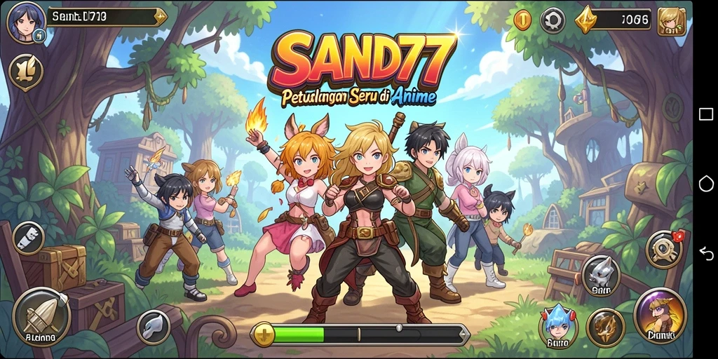 Screenshot SAND77 menampilkan karakter anime dalam aksi seru.