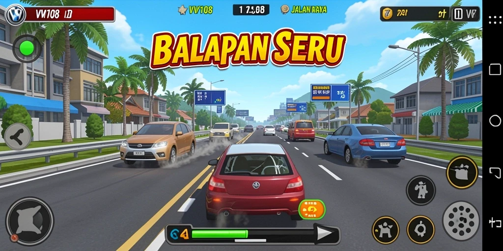 Gameplay Racing seru dengan berbagai kendaraan dan trek.